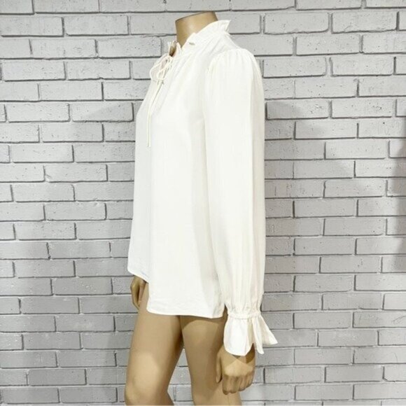 J.Crew Ruffle Tie-Neck Blouse | Drapey Cream Top | Workwear to Weekend | M - Picture 5 of 12